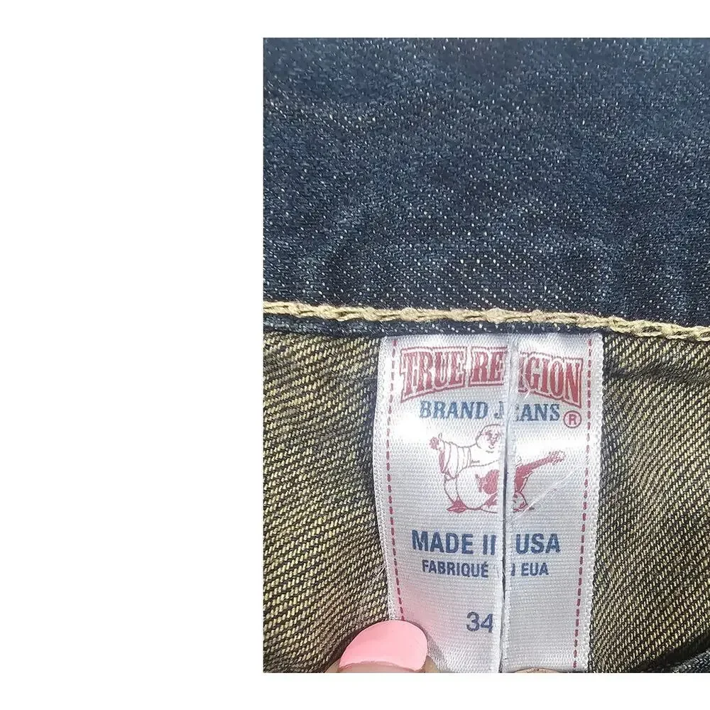 True Religion Men's Dark Wash Contrast Stitch Jeans Size 34 USA Made